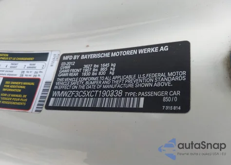 2012 Mini Cooper Clubman из США, поврежденный, VIN WMWZF3C5XCT190338